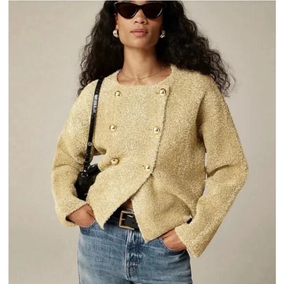 J.Crew Collection Oversized Metallic Gold Double-Breasted Jacket Size Medium - Picture 1 of 11